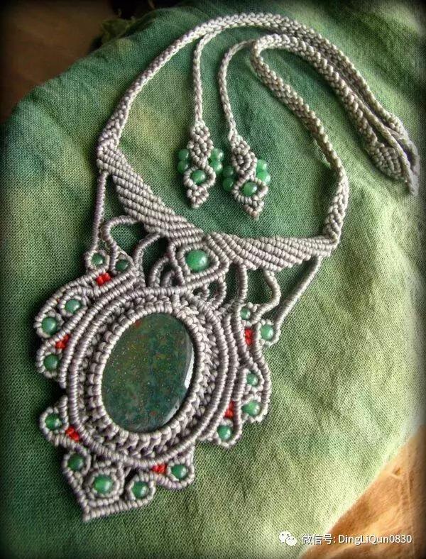 绳编宝石吊坠教程,石头吊坠穿珠子编绳教程