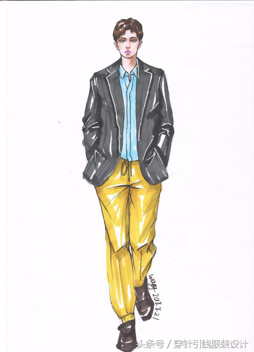 线元素服装款式图画法,y型服装手绘款式图