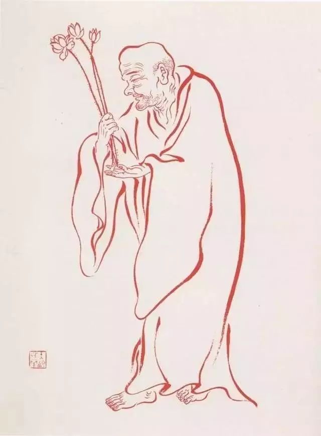 弘一法师的蓝底描金十八罗汉作品,弘一大师100万罗汉图写意