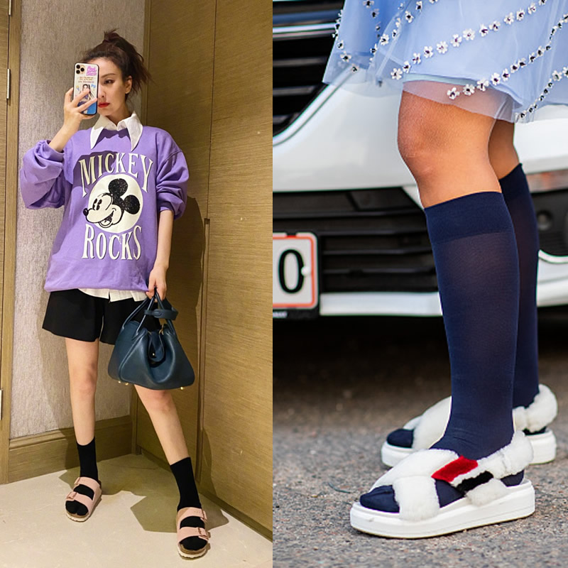中长筒袜怎么搭才好看女,中长款袜日常搭配夏天
