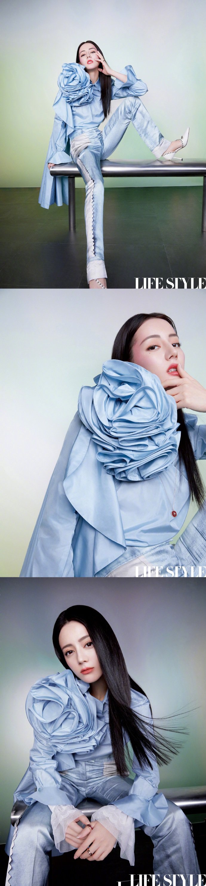 迪丽热巴造型黑色抹胸长裙,迪丽热巴蓝纱裙造型走路