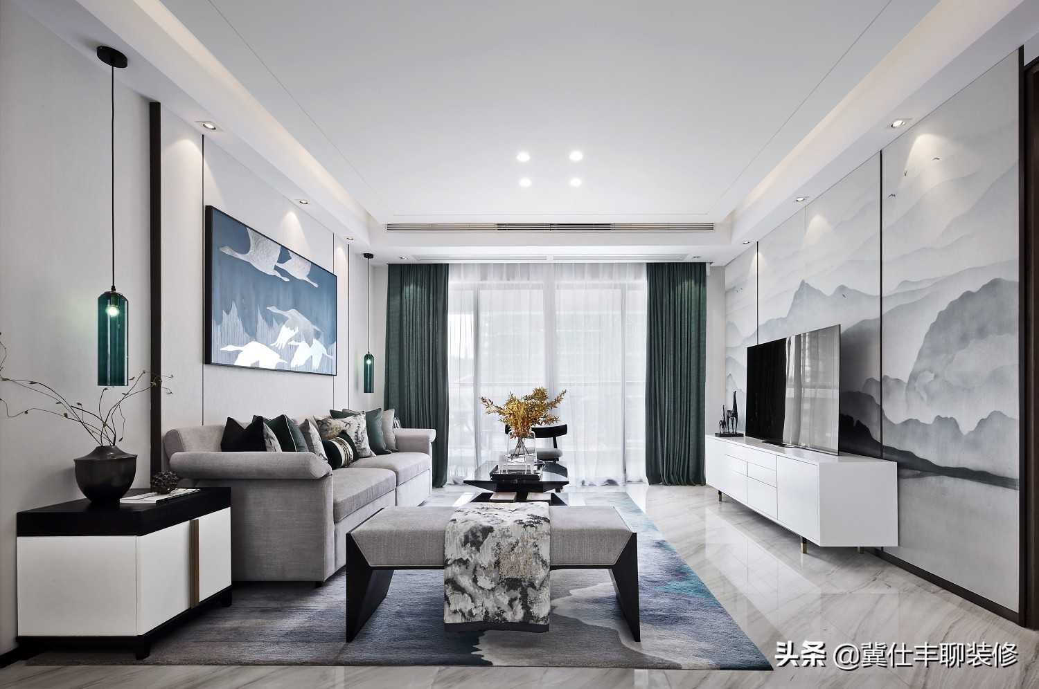 新中式沙发背景墙壁画图片大全,新中式沙发背景墙壁布简约效果图