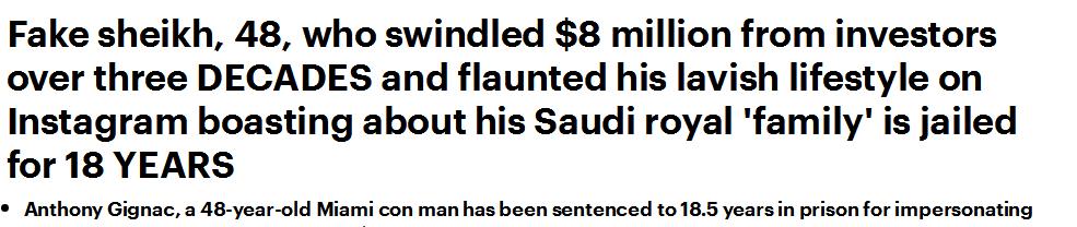 美国男子假扮沙特王子行骗,美国男子冒充迪拜王子诈骗