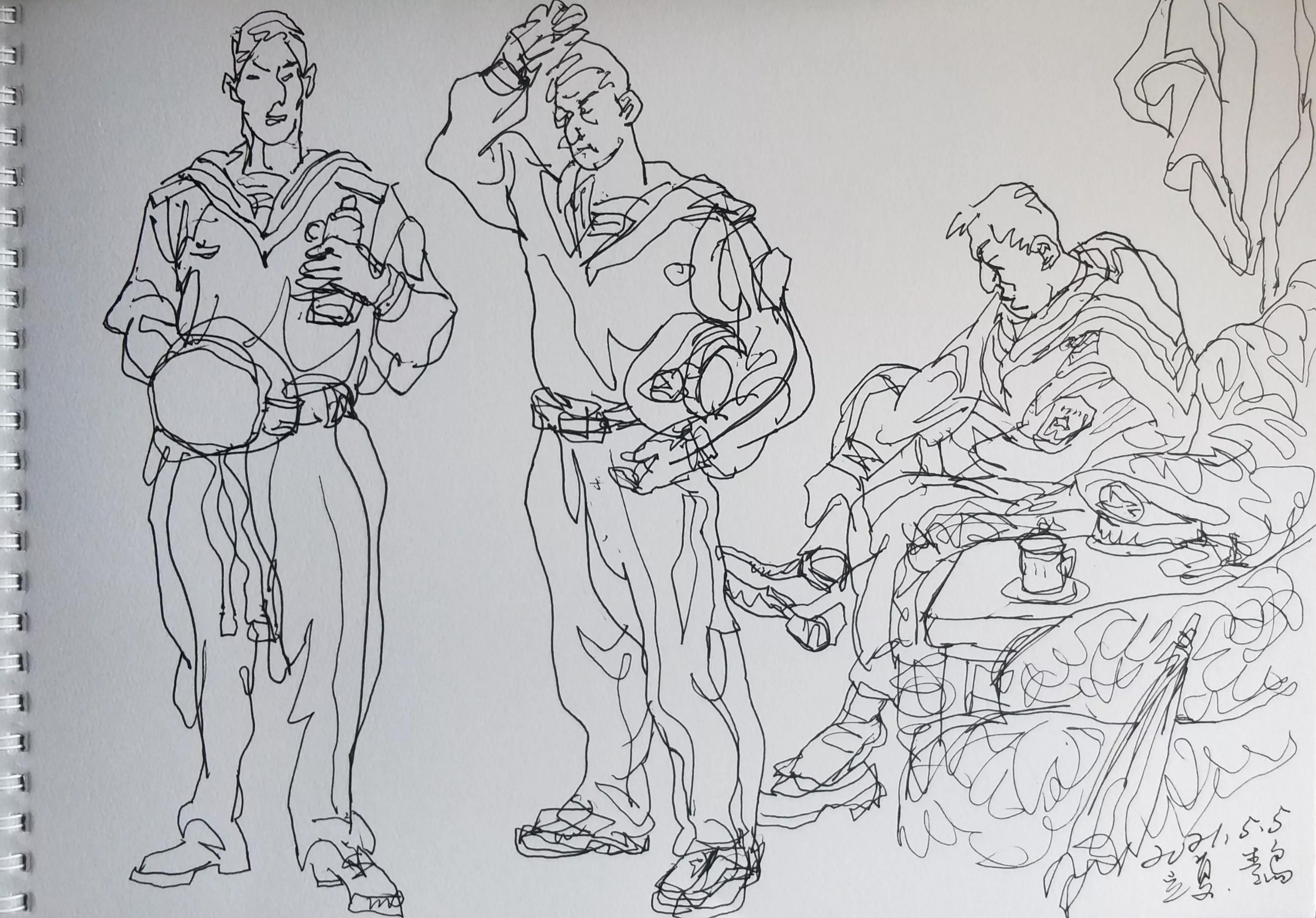 吴建科人物画欣赏,画兵人速写