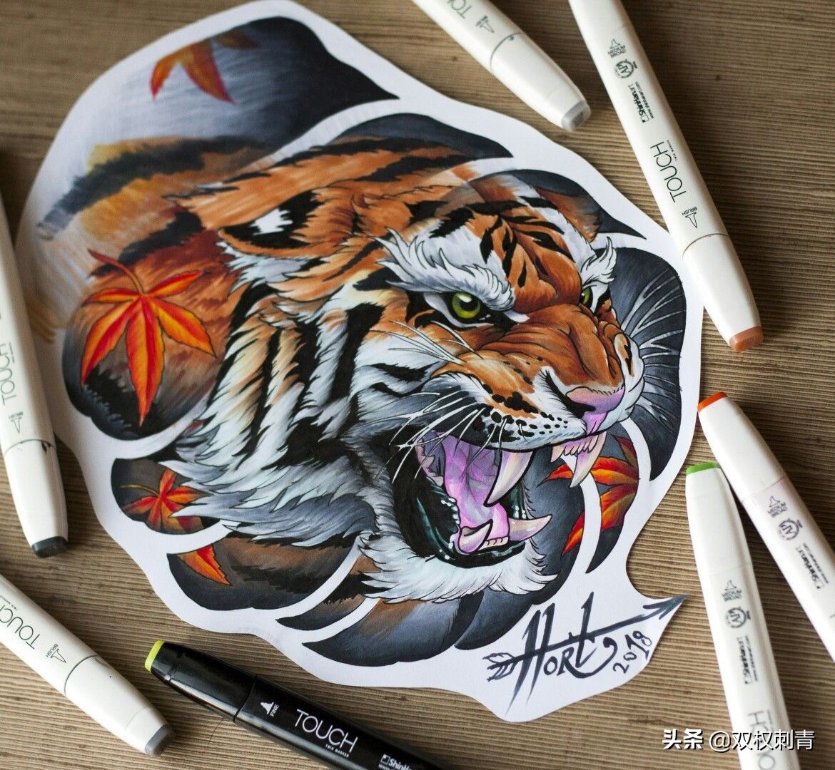 新传统老虎纹身手稿,满背老虎纹身手稿大全