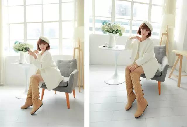 烟灰色牛仔裤怎么搭过膝靴,小香风皮毛外套搭配牛仔裤过膝靴