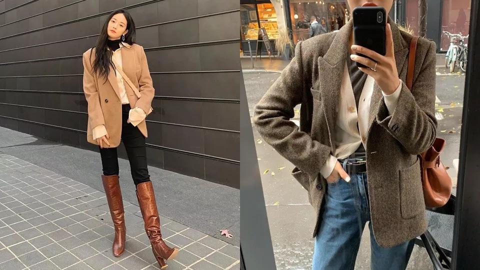 韩系欧尼风衣外套,韩国欧尼黑色大衣搭配