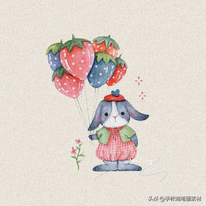 可爱的草莓画,草莓小兔插画