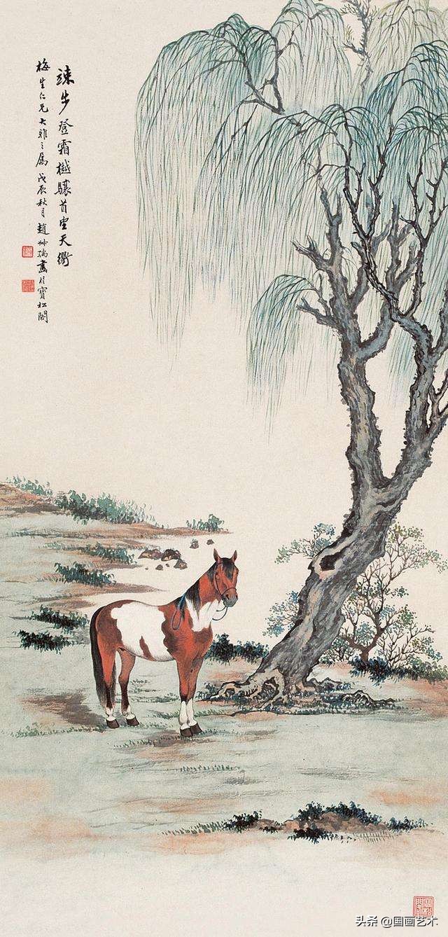 赵叔孺鞍马画、吴湖帆山水画、冯超然人物画、吴待秋花卉画