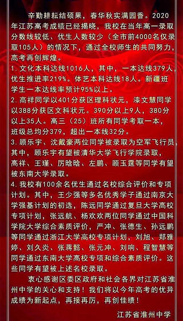 江苏省淮州中学2022年本科录取,淮州中学今年高考情况