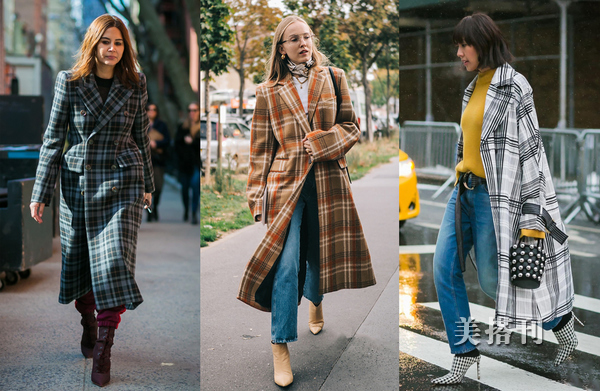 时尚咖色大衣的穿衣搭配,秋冬咖色格子大衣穿搭