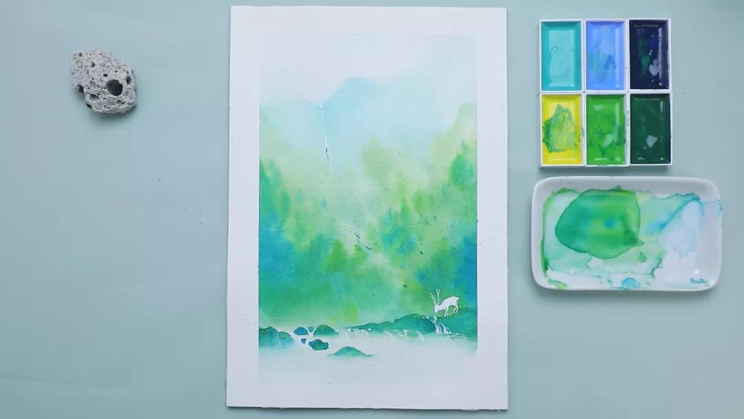 古风风景水彩procreate,水彩春意古风风景画