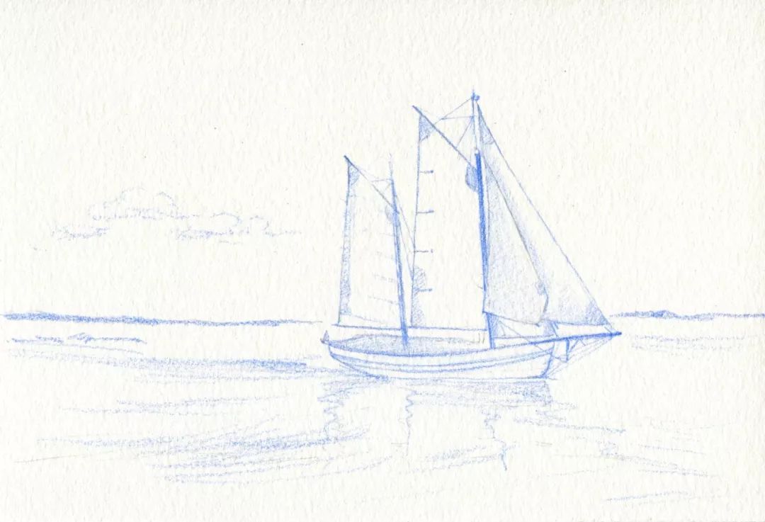 水彩教程来了，教你画海洋，天空和帆船