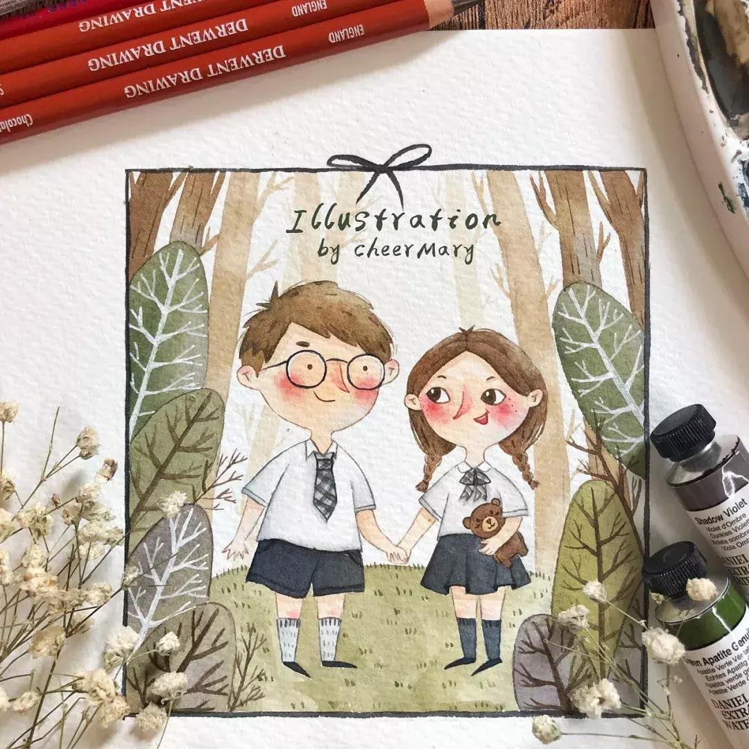 简笔画可爱小人插画,超萌可爱的插画小人