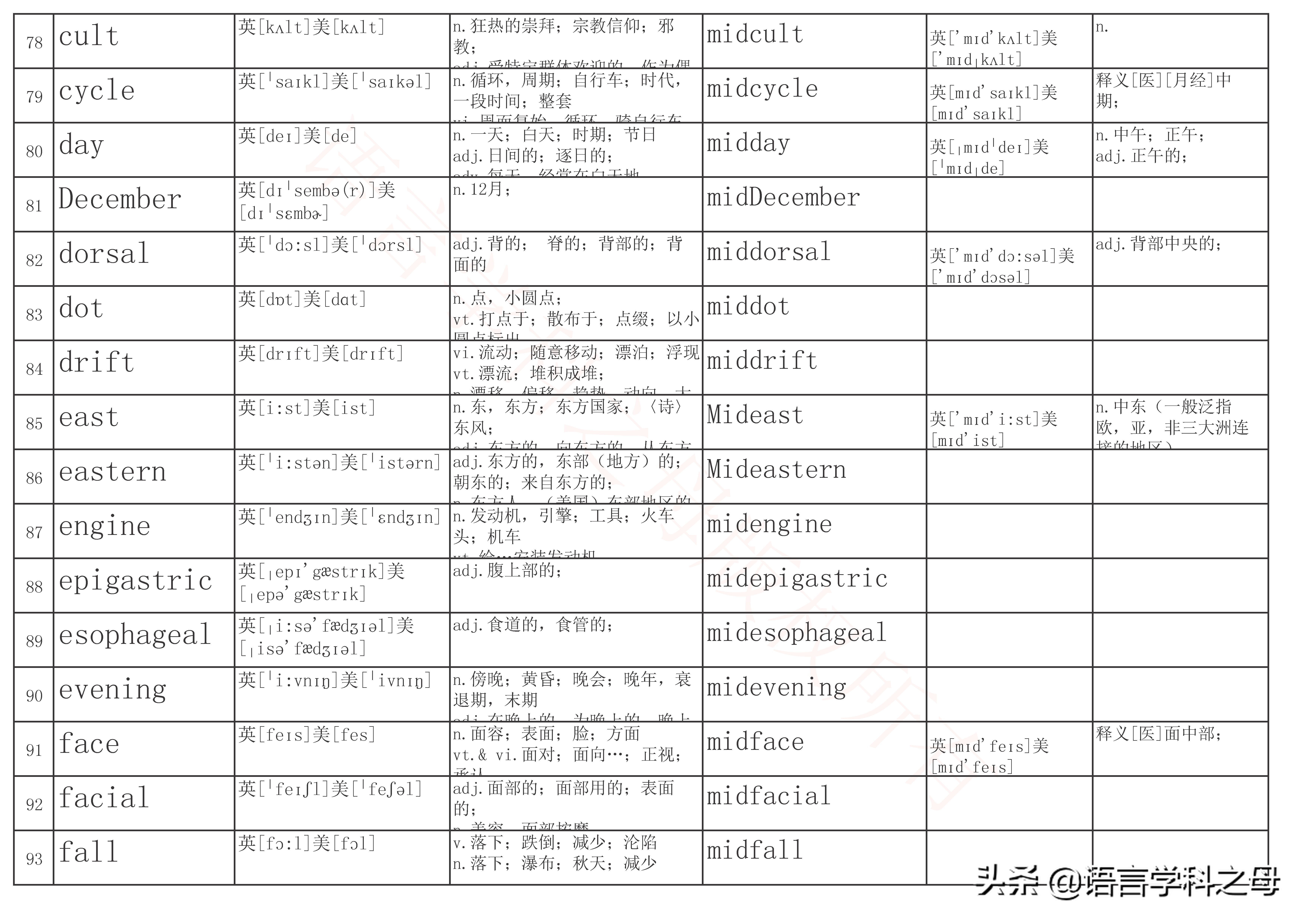 mid作前缀的单词大全,mid前缀的单词