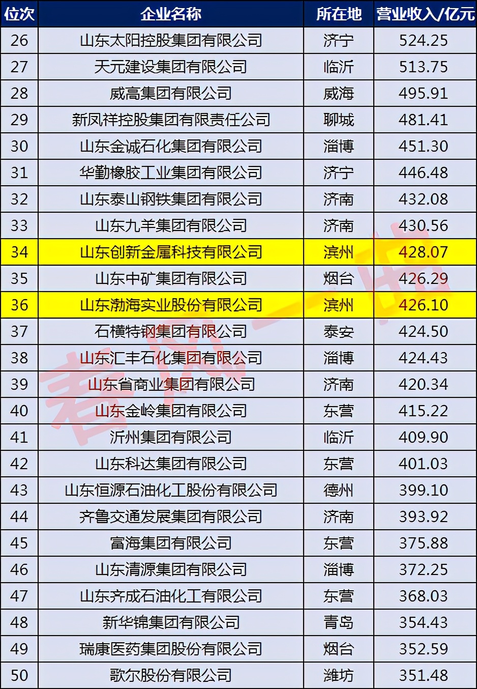 滨州企业前十五强,滨州十强企业