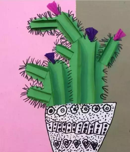 手工卡纸仙人掌盆栽幼儿园,仙人掌手工制作卡纸立体小学生