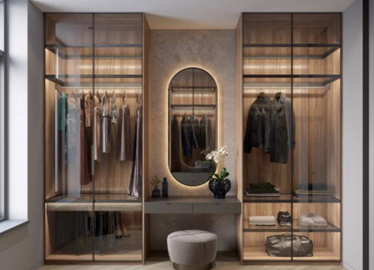 玻璃门衣柜轻奢配木饰面,极简衣柜玻璃门的流行趋势