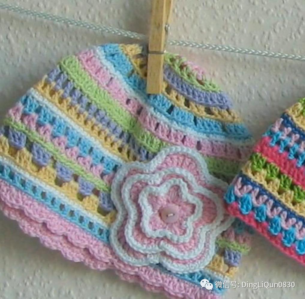 拼色帽子花样钩织教程冰丝线,双色线搭配的帽子钩织教程