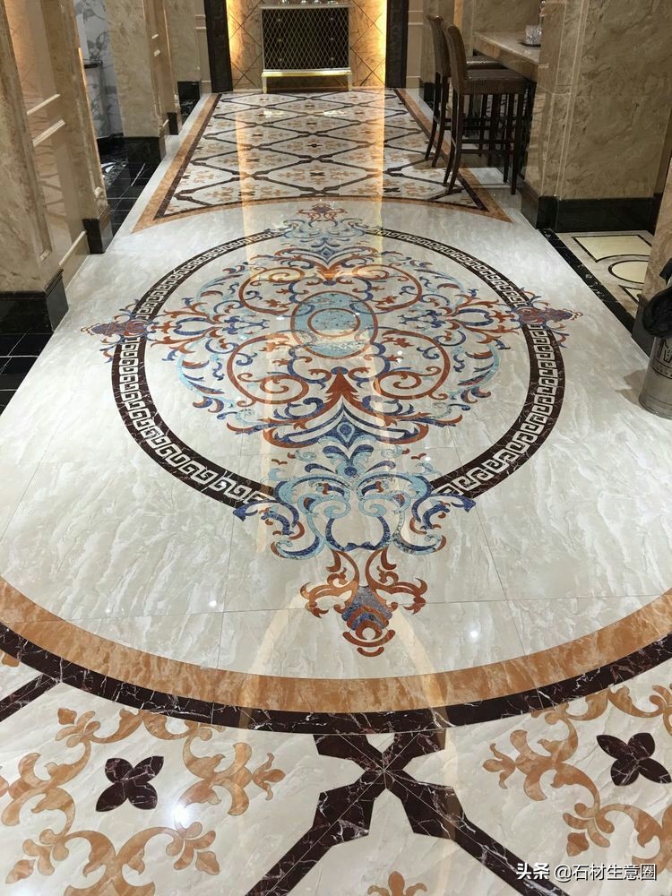 大理石地面水刀拼花效果图,100多平方水刀拼花图片