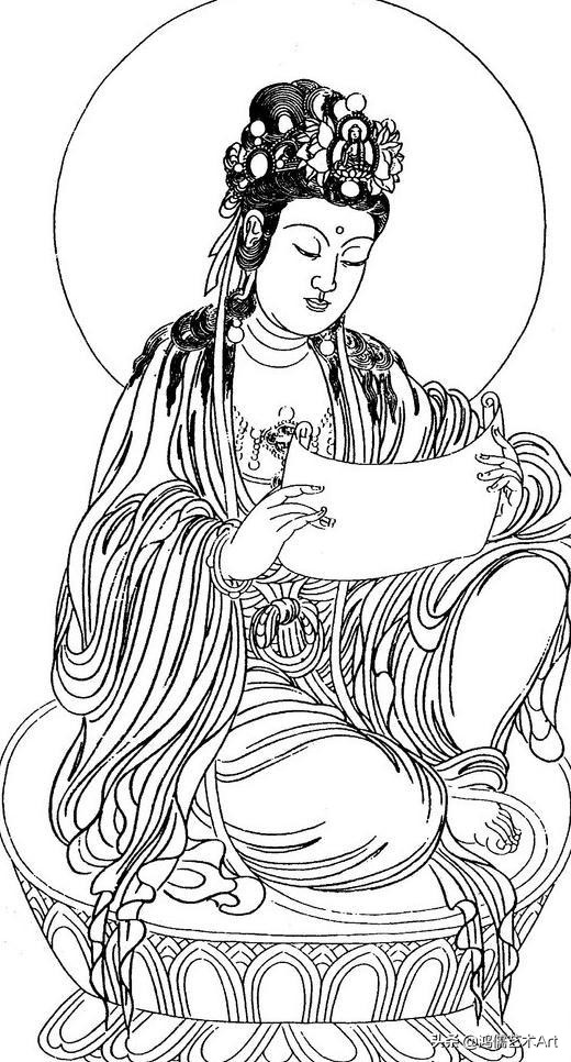 简单观音菩萨白描图片大全,工笔观世音菩萨基础画法步骤详解