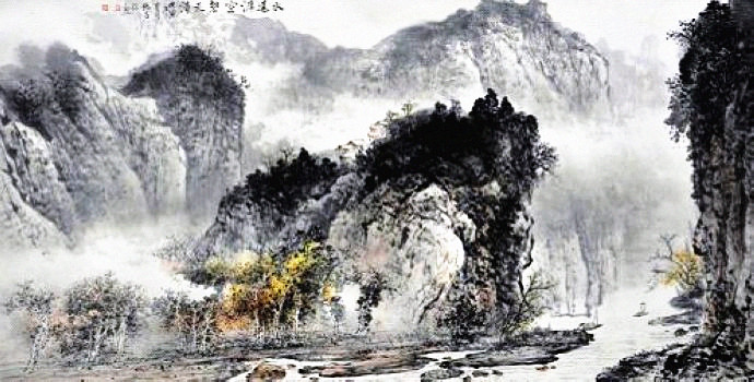 杨昌林山水画,现代水墨林溪山水画