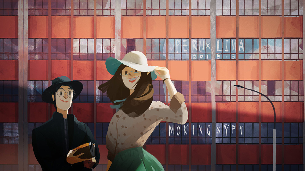 两个人的旅行,两个人的插画