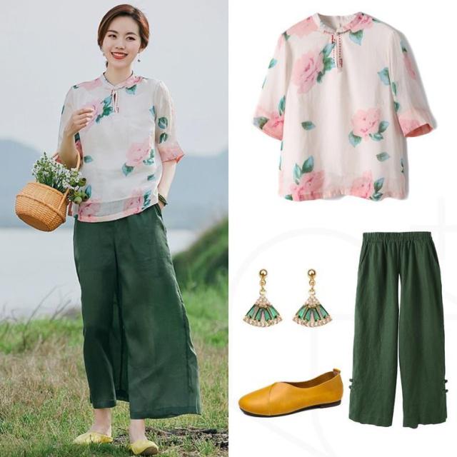 清爽亚麻衬衫,文艺复古亚麻衬衫短