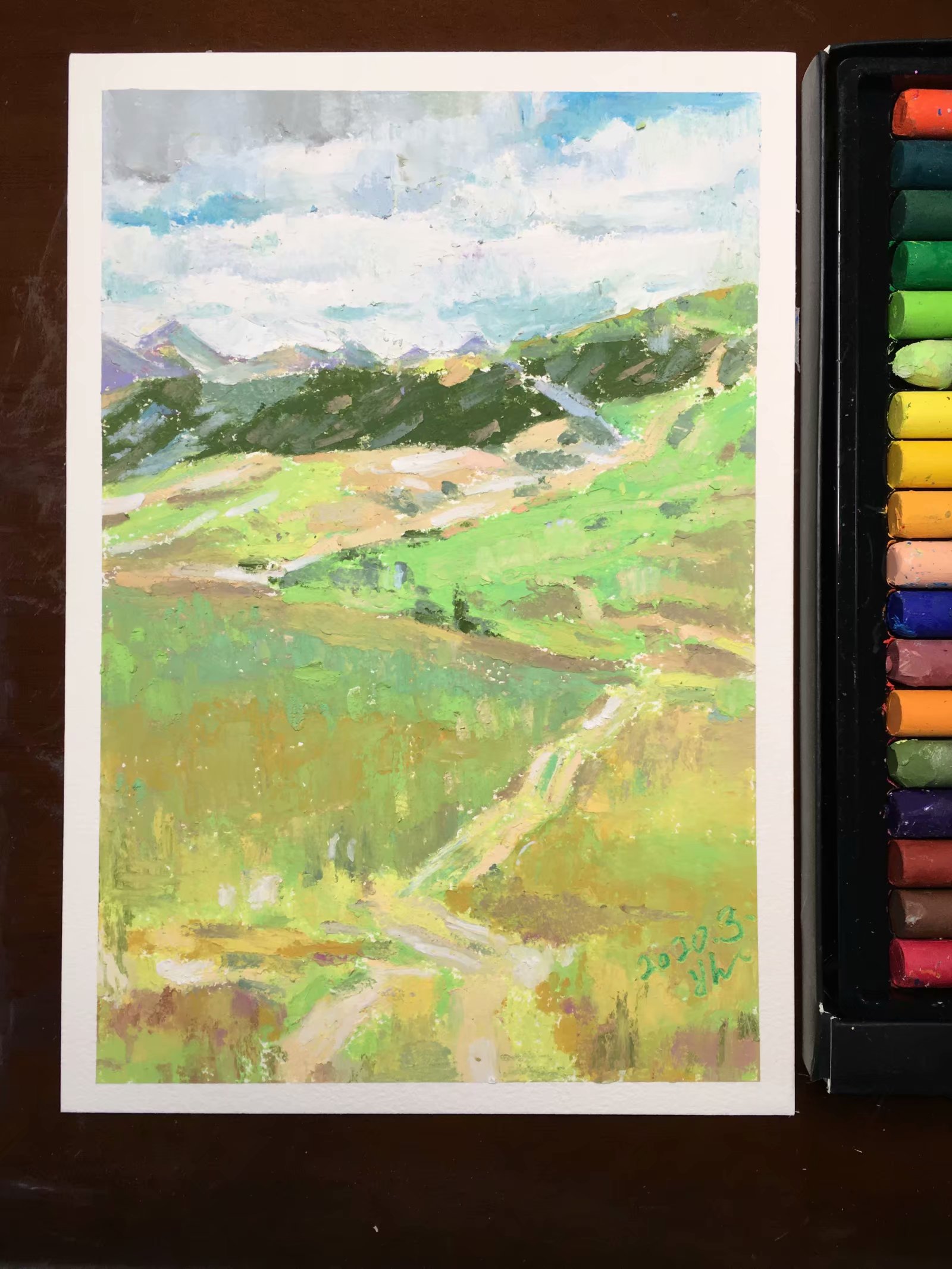 12色普通油画棒画风景画教程,油画棒教程简单入门冬季风景画