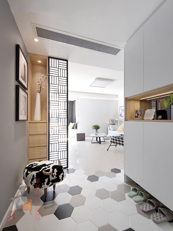 一米宽的长廊玄关设计,玄关有一个承重柱子怎么设计