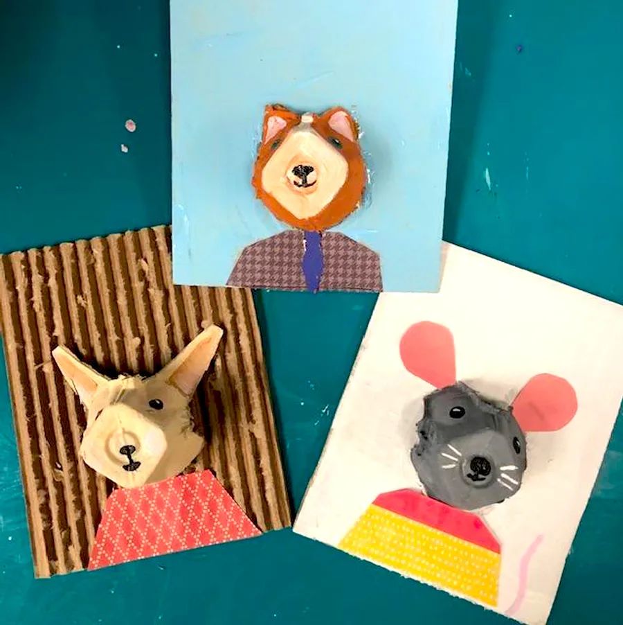 小学生变废为宝的手工画,儿童画创意画可爱的小兔子