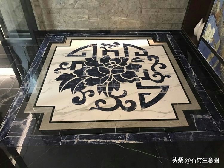 大理石地面水刀拼花效果图,100多平方水刀拼花图片