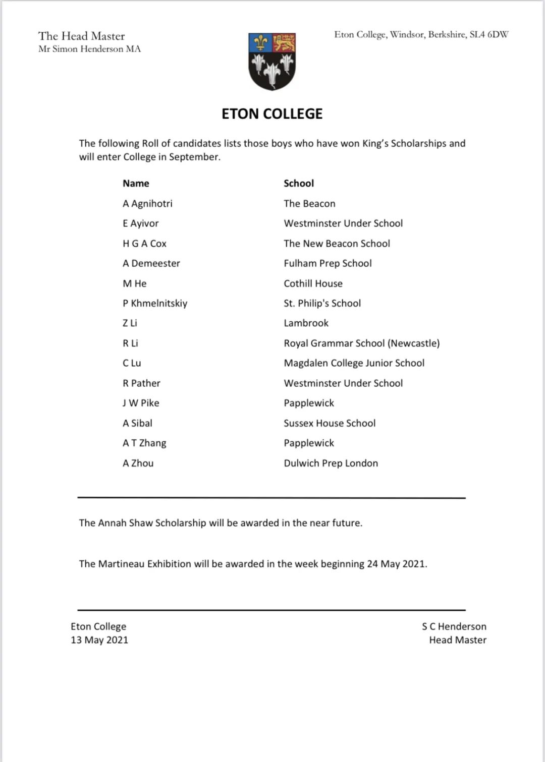 伊顿公学国王奖学金待遇,伊顿公学国王奖学金