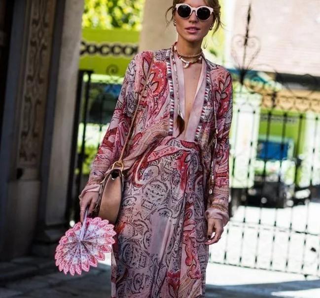 波西米亚风披肩夏天,绿色波西米亚夏天印花连衣裙