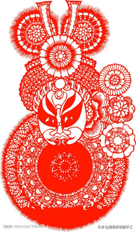 民俗剪纸戏曲脸谱剪纸图案欣赏,花旦脸谱简笔画简单又好看剪纸