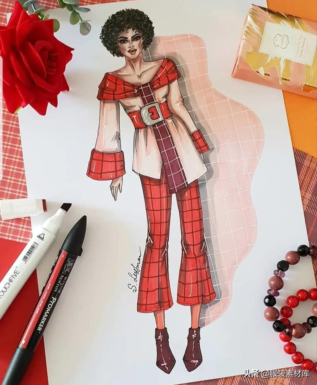 马克笔时装手绘,时装效果图马克笔