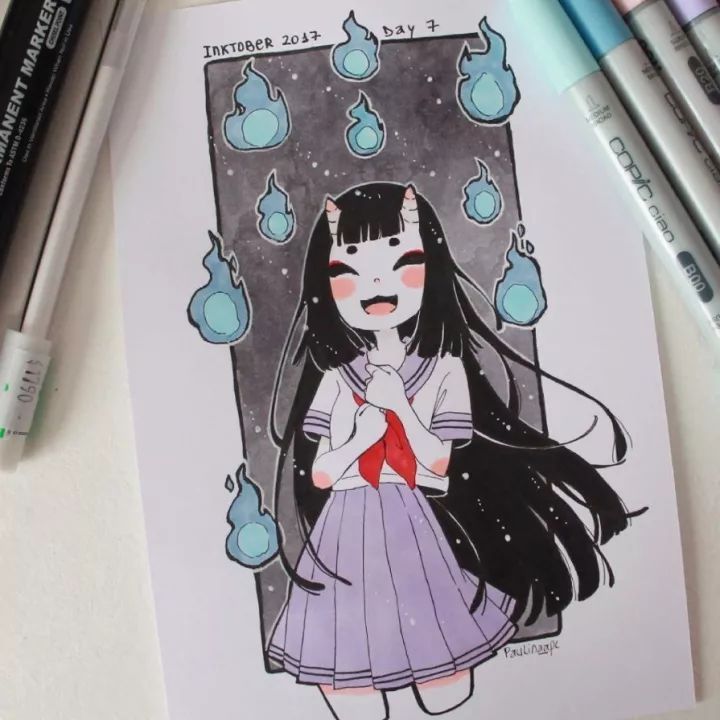马克笔插画我是小妖怪,马克笔手绘插画清新