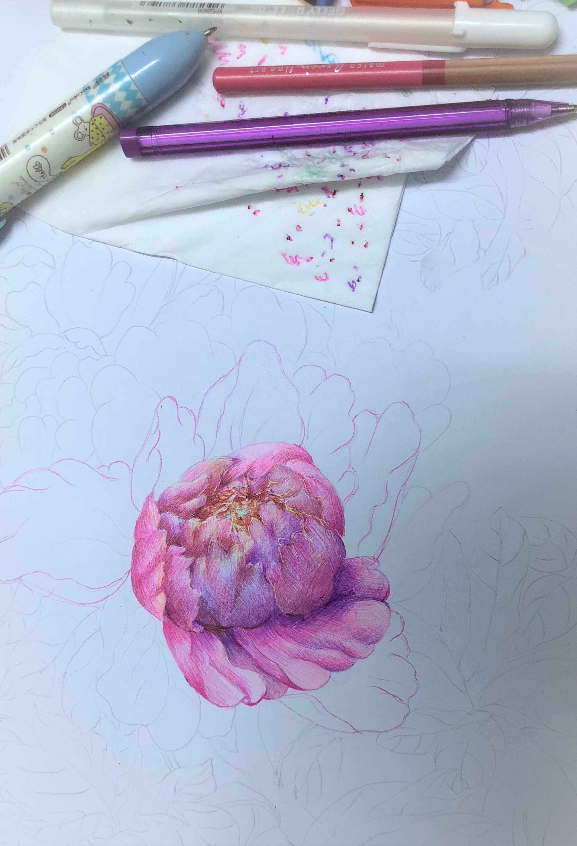 圆珠笔画牡丹教学,圆珠笔画牡丹的画法