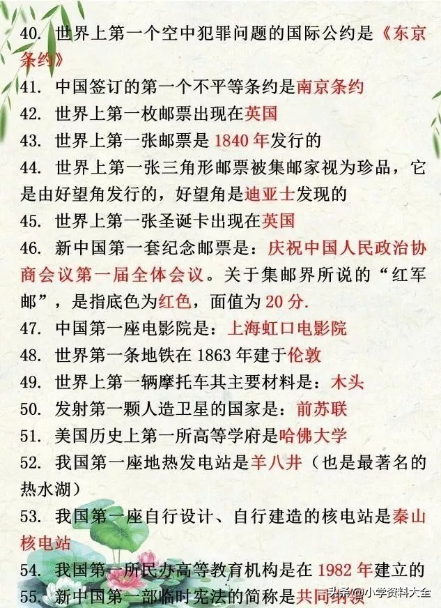 小学生必背知识点总结题,小学常识必背知识题