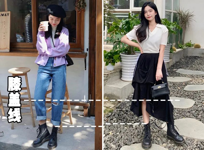 胖mm粗腿马丁靴冬季加绒羊羔绒,今年最火的中筒靴粗腿圆头马丁靴