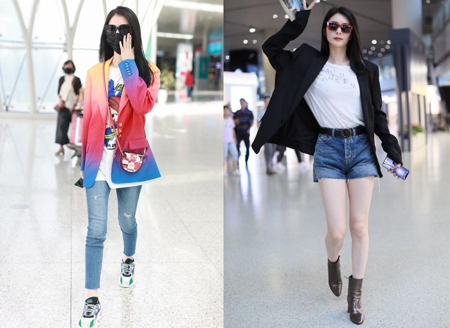 傅菁齐刘海黄裙子,傅菁眼镜西装短发