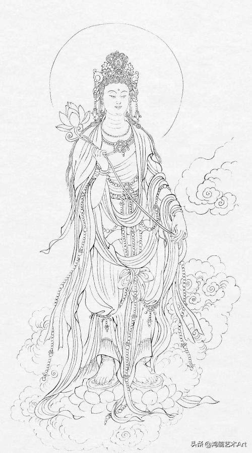简单观音菩萨白描图片大全,工笔观世音菩萨基础画法步骤详解