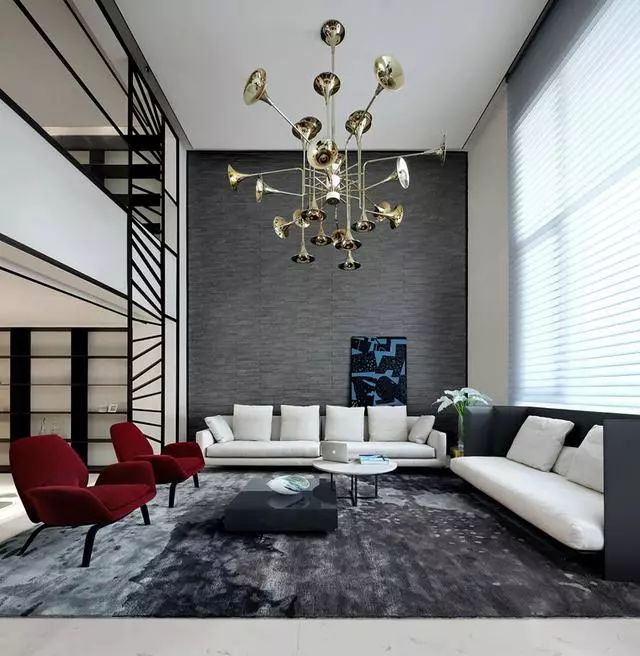 意式极简挑空客厅效果图,简约挑空客厅设计