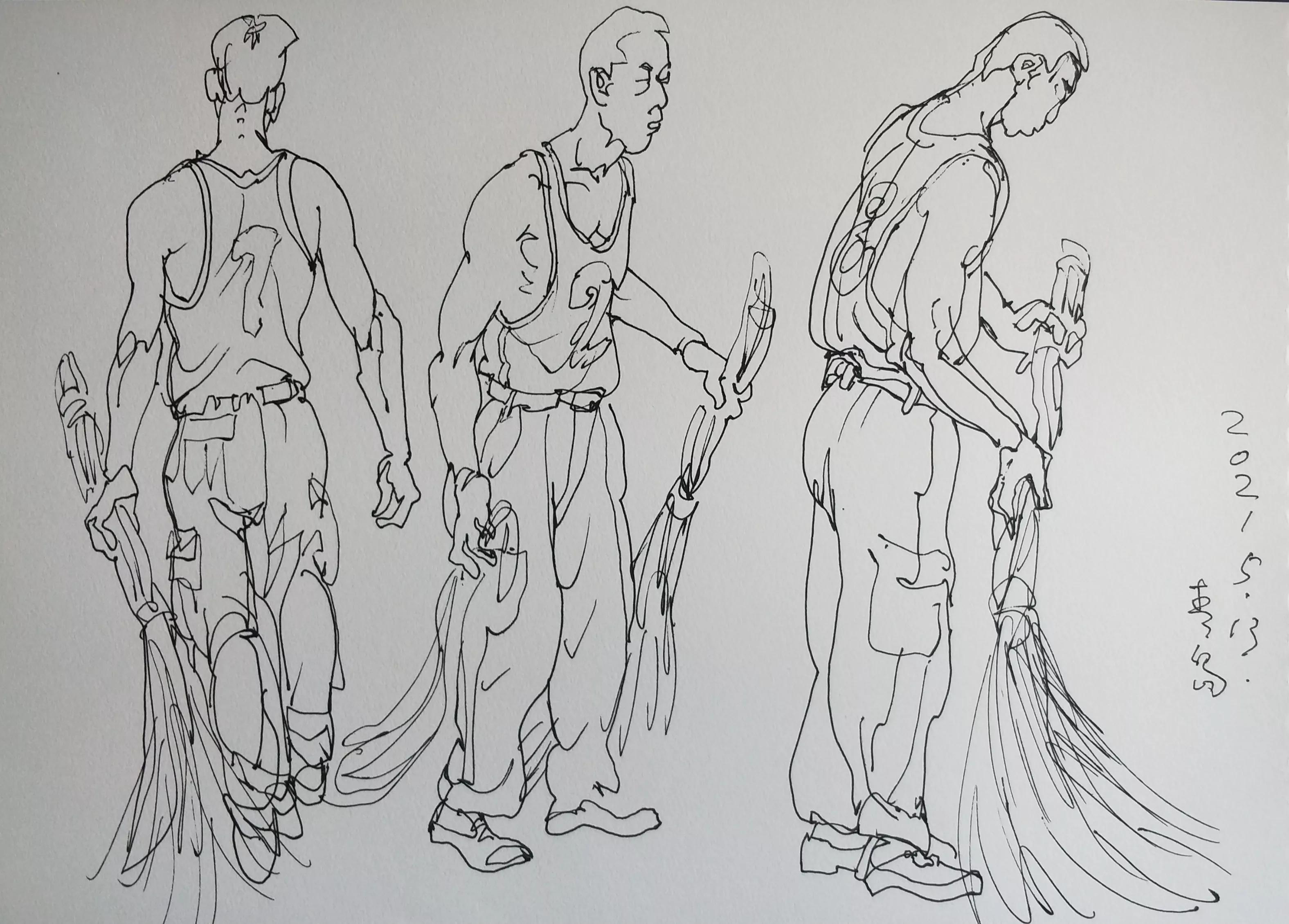 吴建科人物画欣赏,画兵人速写