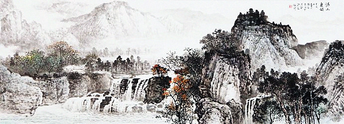 杨昌林山水画,现代水墨林溪山水画