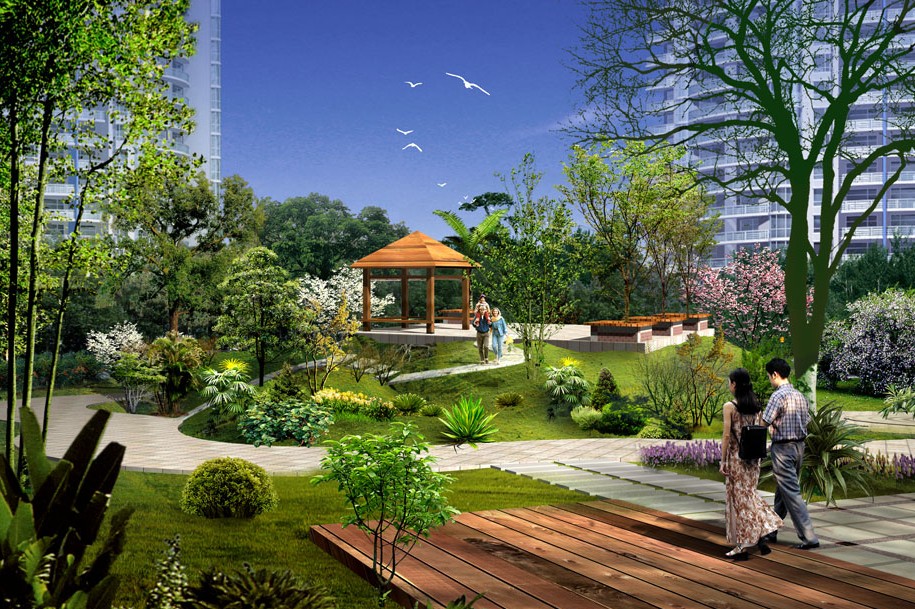 园林景观设计别墅全套,现代风格别墅庭院景观全景