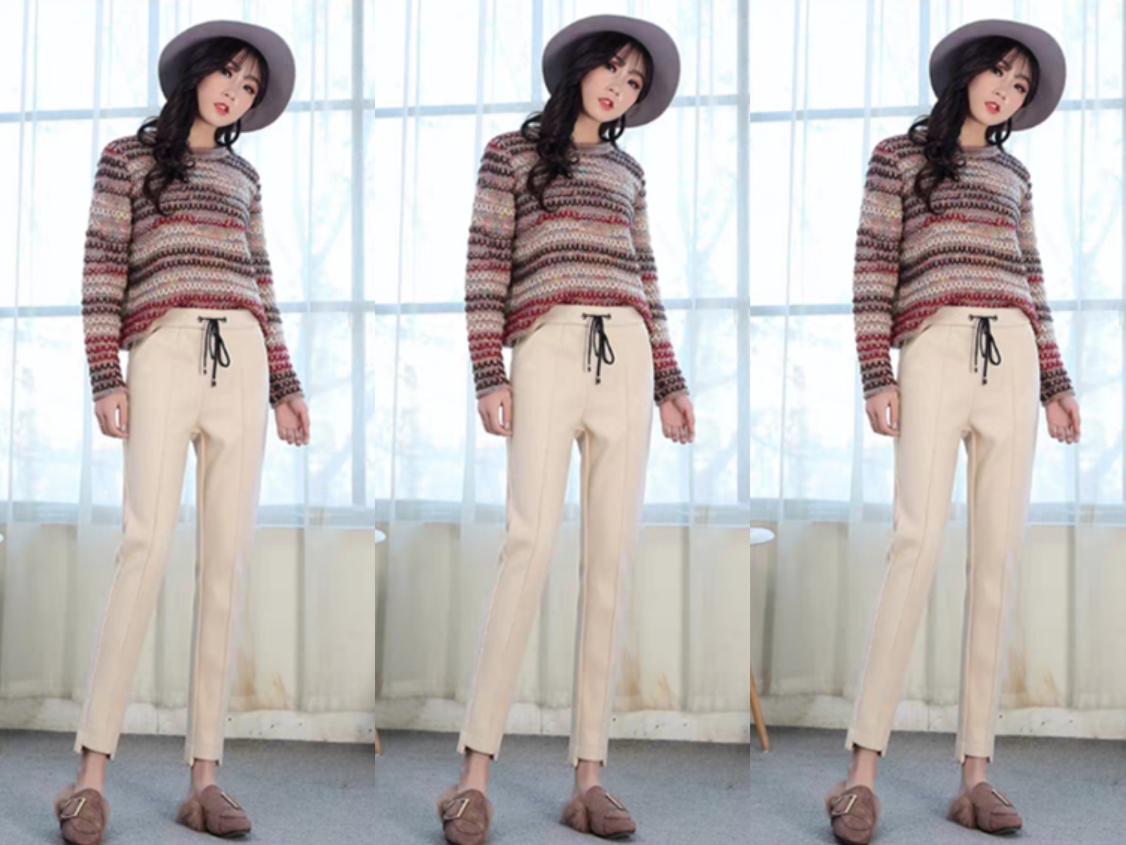 米色流行休闲裤显瘦,米色休闲裤配什么鞋子