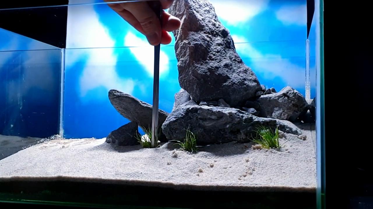 石头观赏鱼缸建造图,4块石头造景20缸