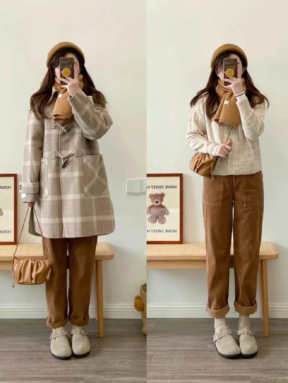 韩版宽松慵懒风长款大衣女穿搭,冬季毛呢大衣穿搭女生韩版
