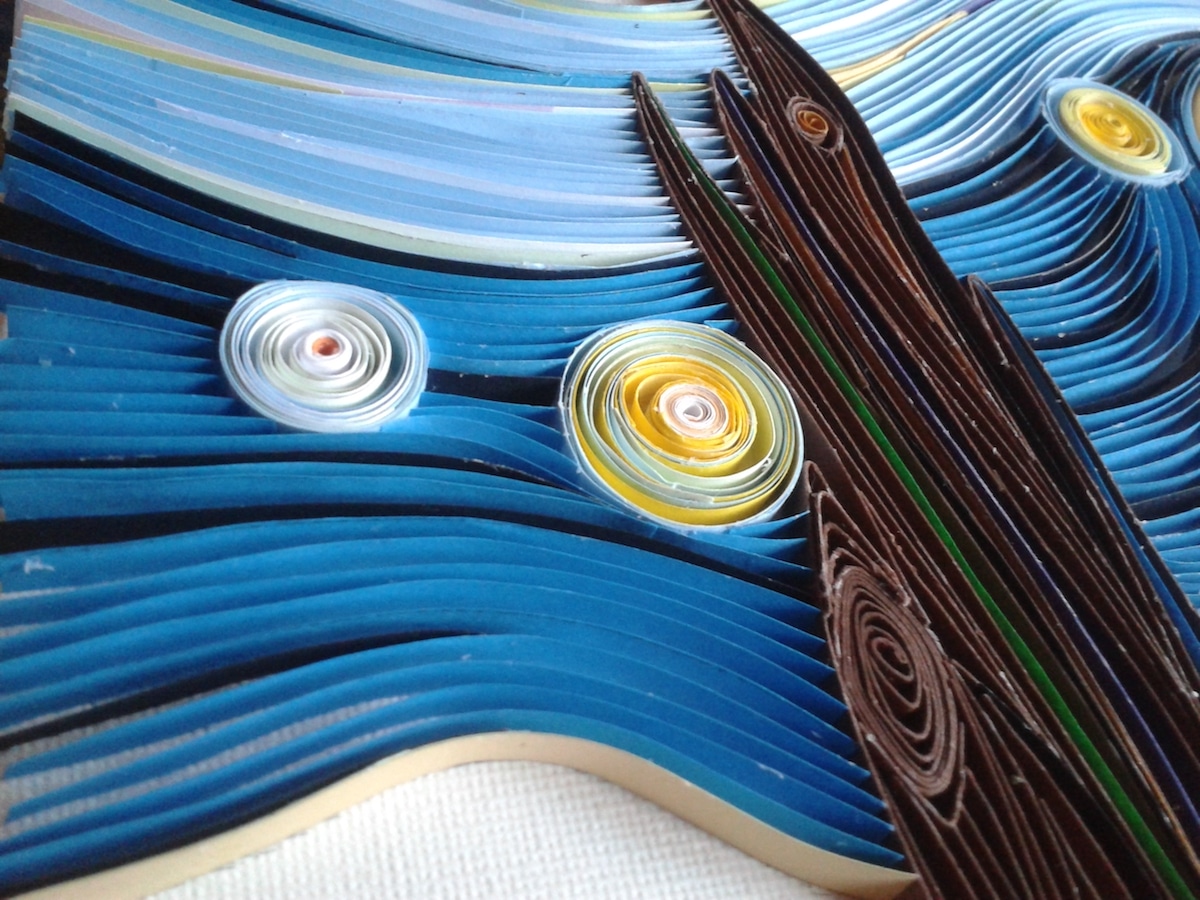 衍纸画梵高星空高清大图,梵高星空衍纸浮雕